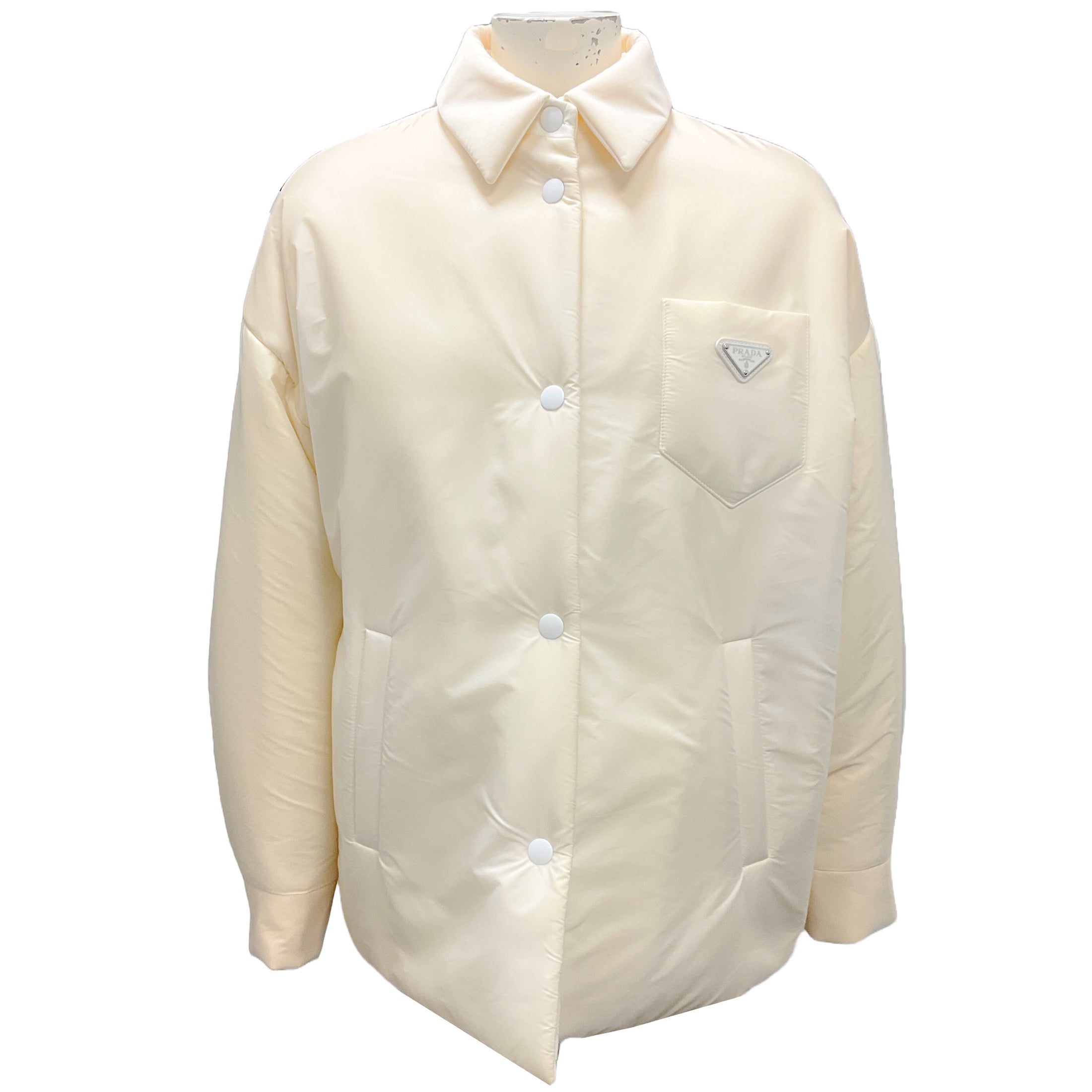 Prada Ivory Logo Plaque Re-Nylon Padded Jacket