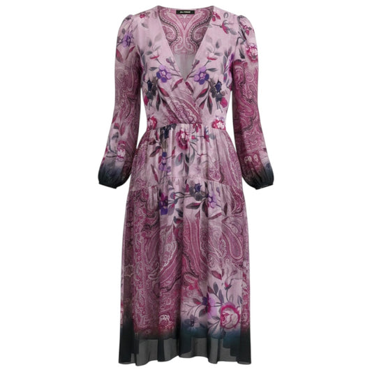 Kobi Halperin Lilac / Pink / Midnight Blue Multi Chloe Floral and Paisley Print Midi Dress