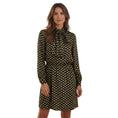 Load image into Gallery viewer, Celine Black / Gold Metallic Fall Winter Triompe Logo Tie Neck Silk Dress
