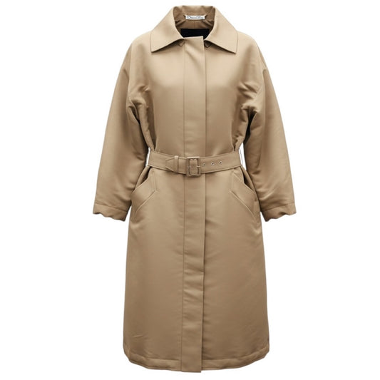 Oscar de la Renta Tan Silk Taffeta Coat with Belt