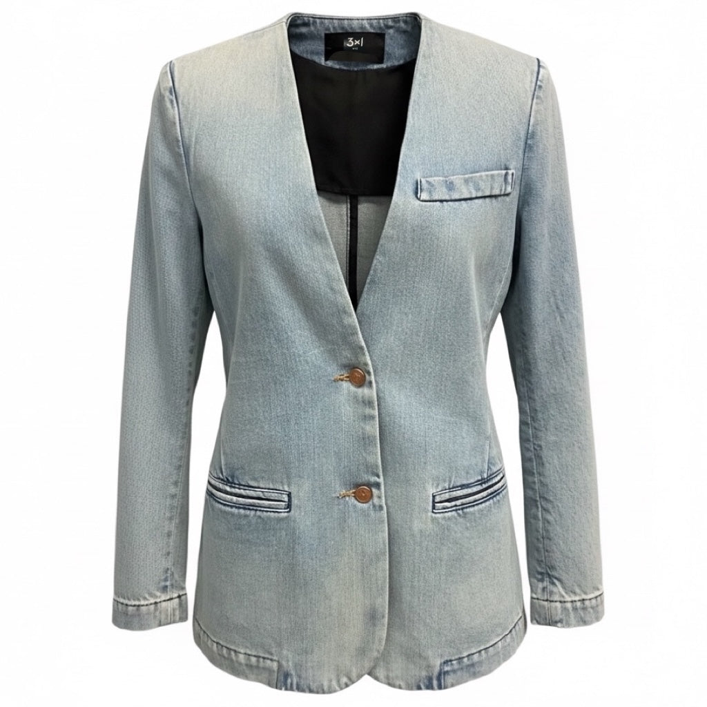 3x1 Light Blue Ice Melt Clean Denim Blazer
