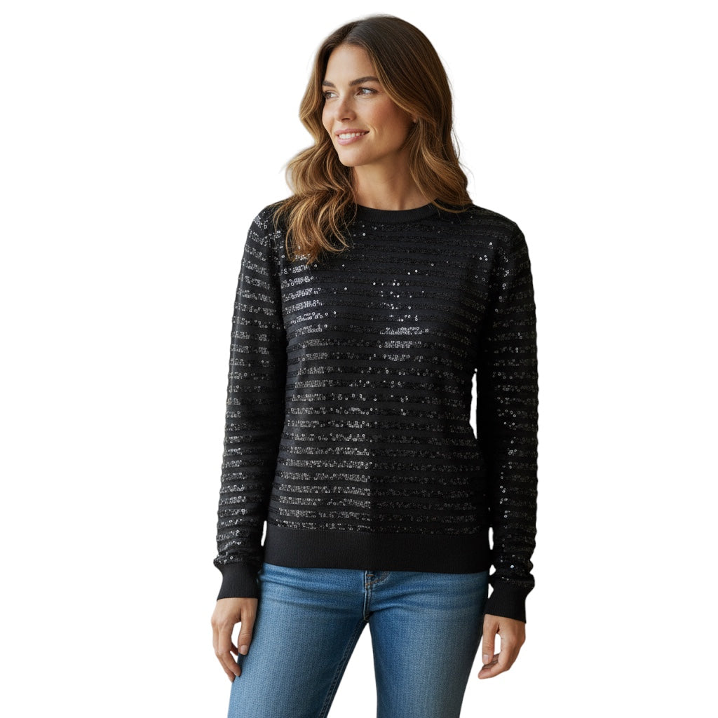 Michael Kors Collection Midnight Striped Sequined Merino Wool Sweater