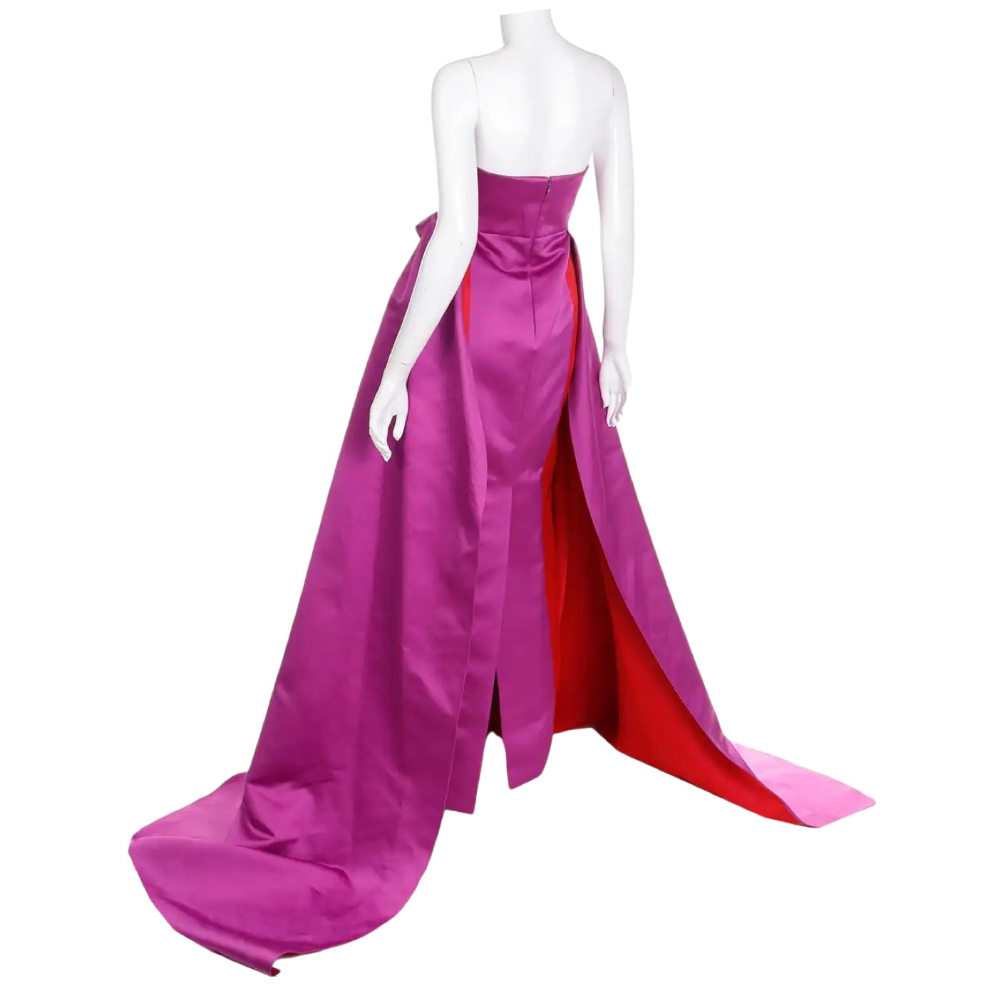 Carolina Herrera Purple / Red Spring Summer 2022 Iris Multi Strapless Column Evening Dress with Overskirt