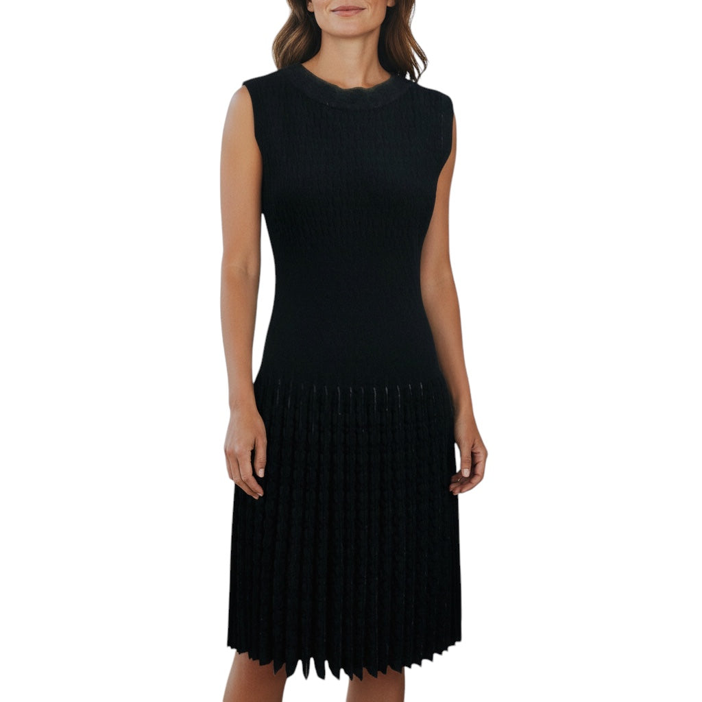 Alaia Black Sleeveless Pleated Shimmer Knit Flared Dress