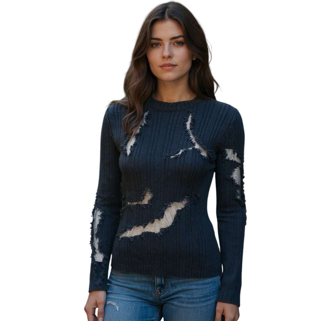 Alexander McQueen Black 2024 Mesh Tulle Detail Knit Pullover Sweater