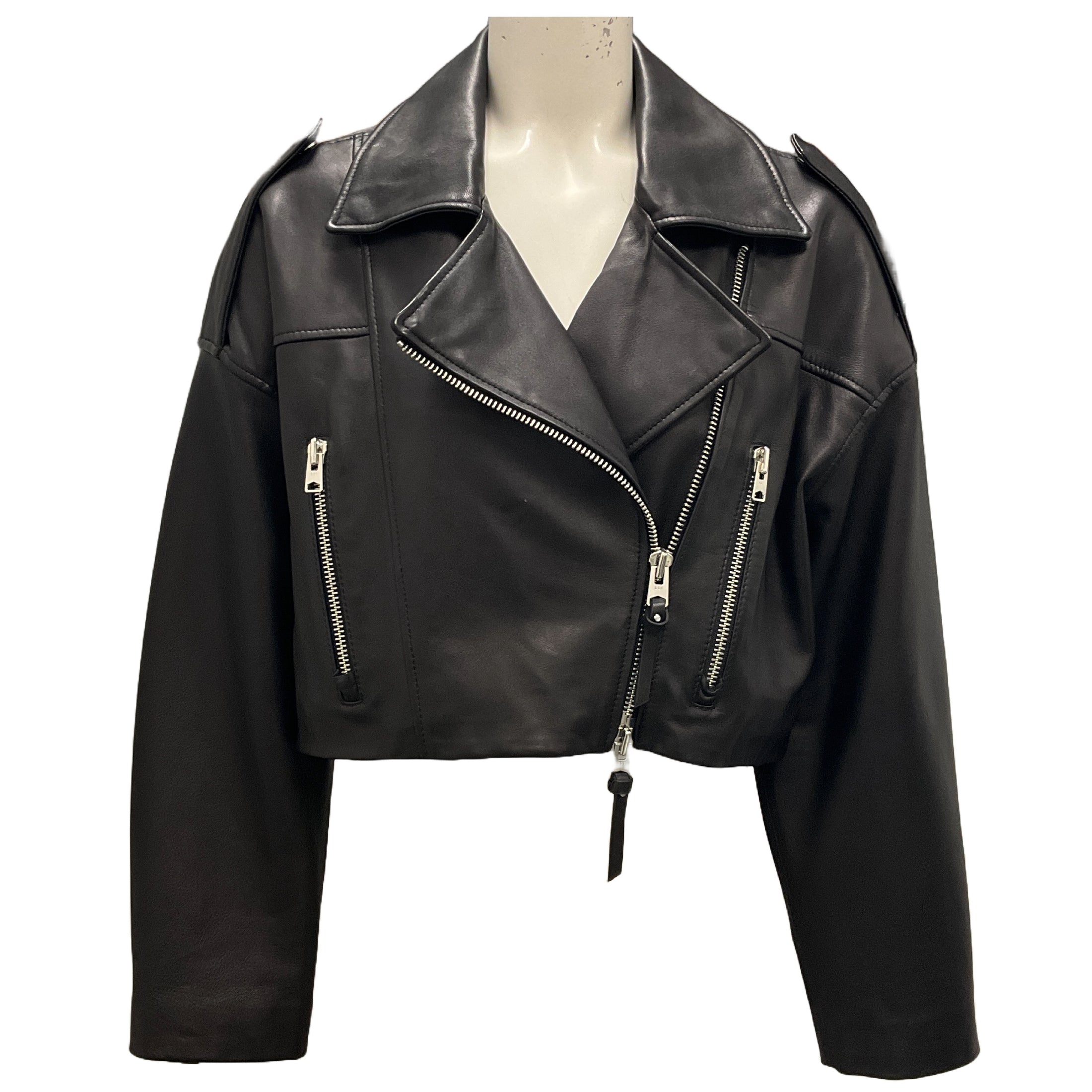 Agolde x Shoreditch Ski Club Black Remi Cropped Leather Biker Jacket