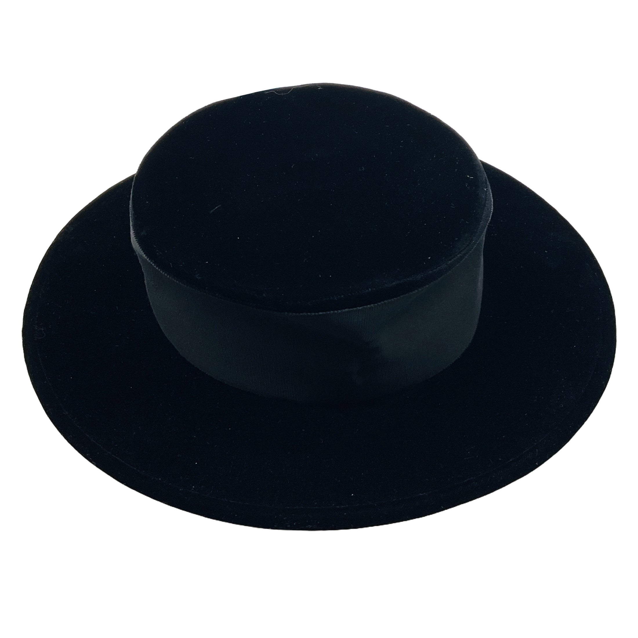 Chanel Vintage Rare Black Grosgrain Trimmed Velvet Hat
