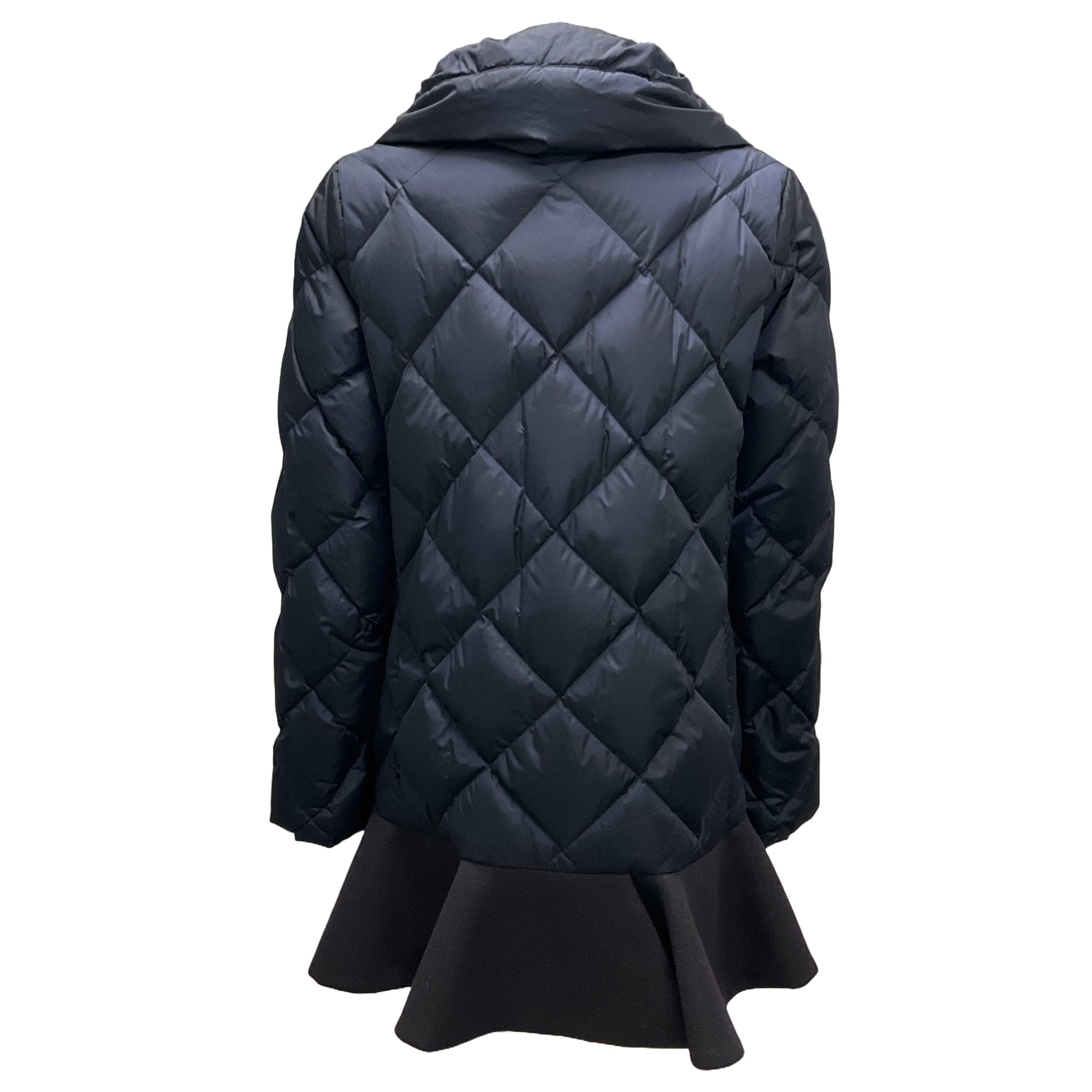 Moncler Navy Vouglans Flounce Hem Down Puffer Coat