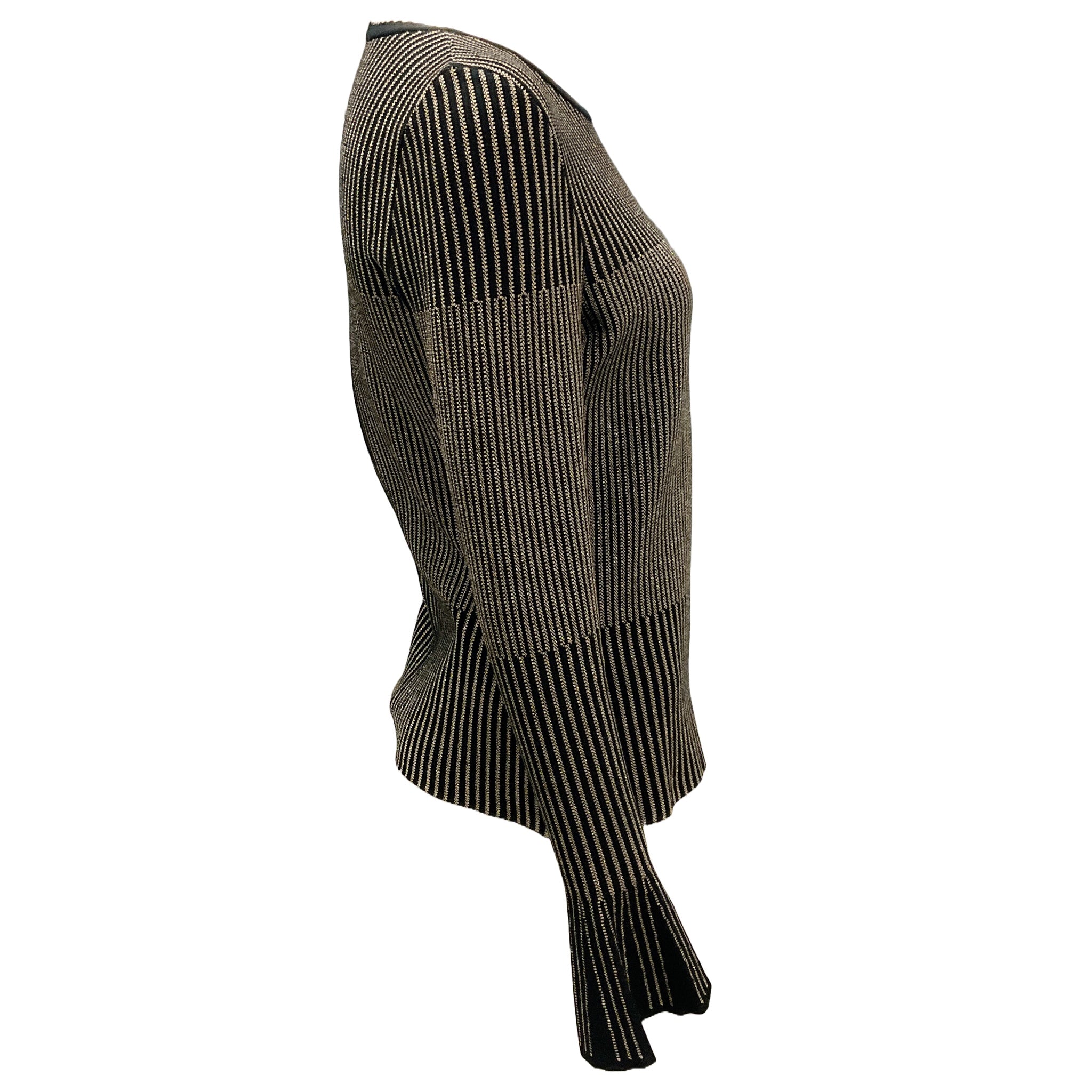 Oscar de la Renta Black / Gold Metallic Bell Sleeved Knit Top