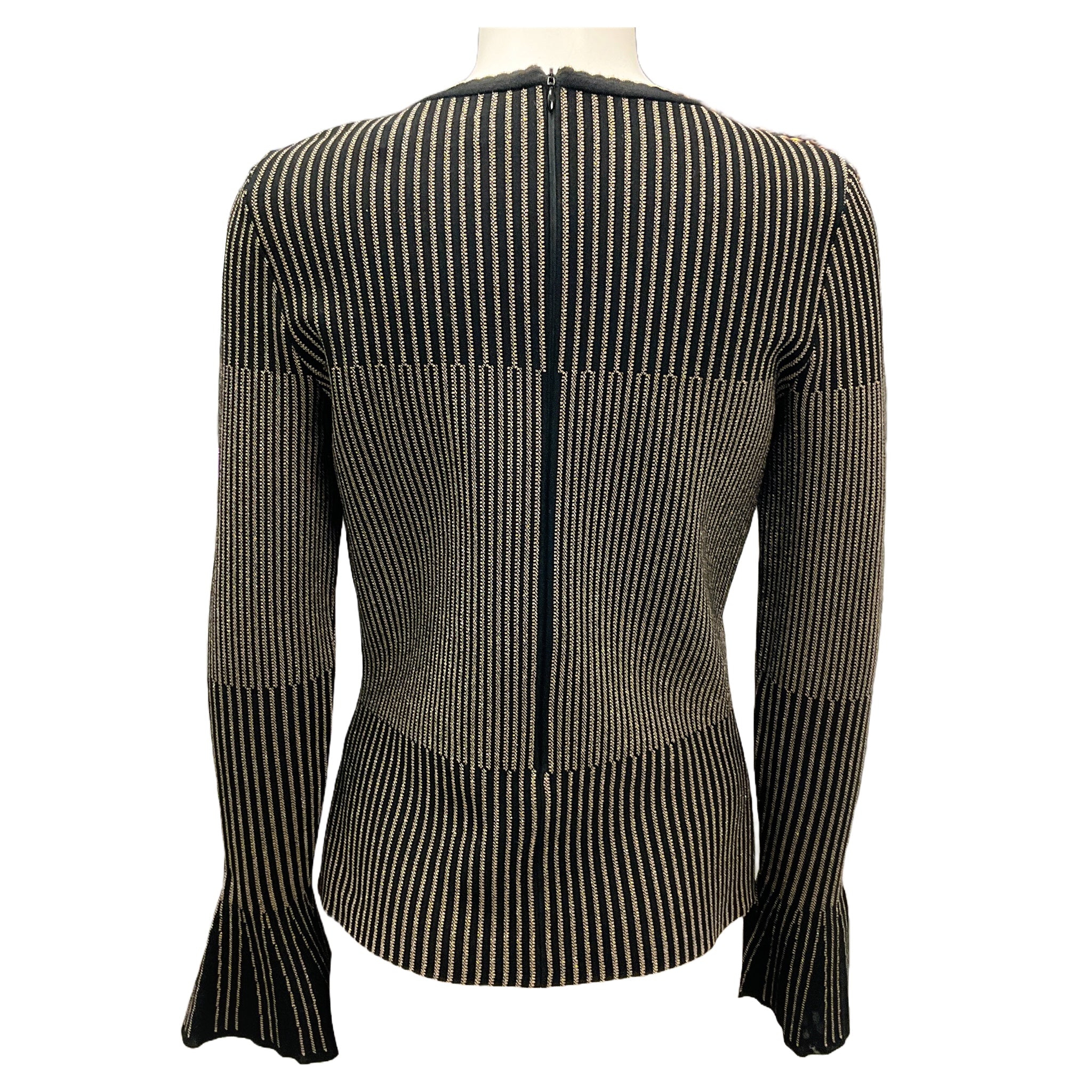 Oscar de la Renta Black / Gold Metallic Bell Sleeved Knit Top