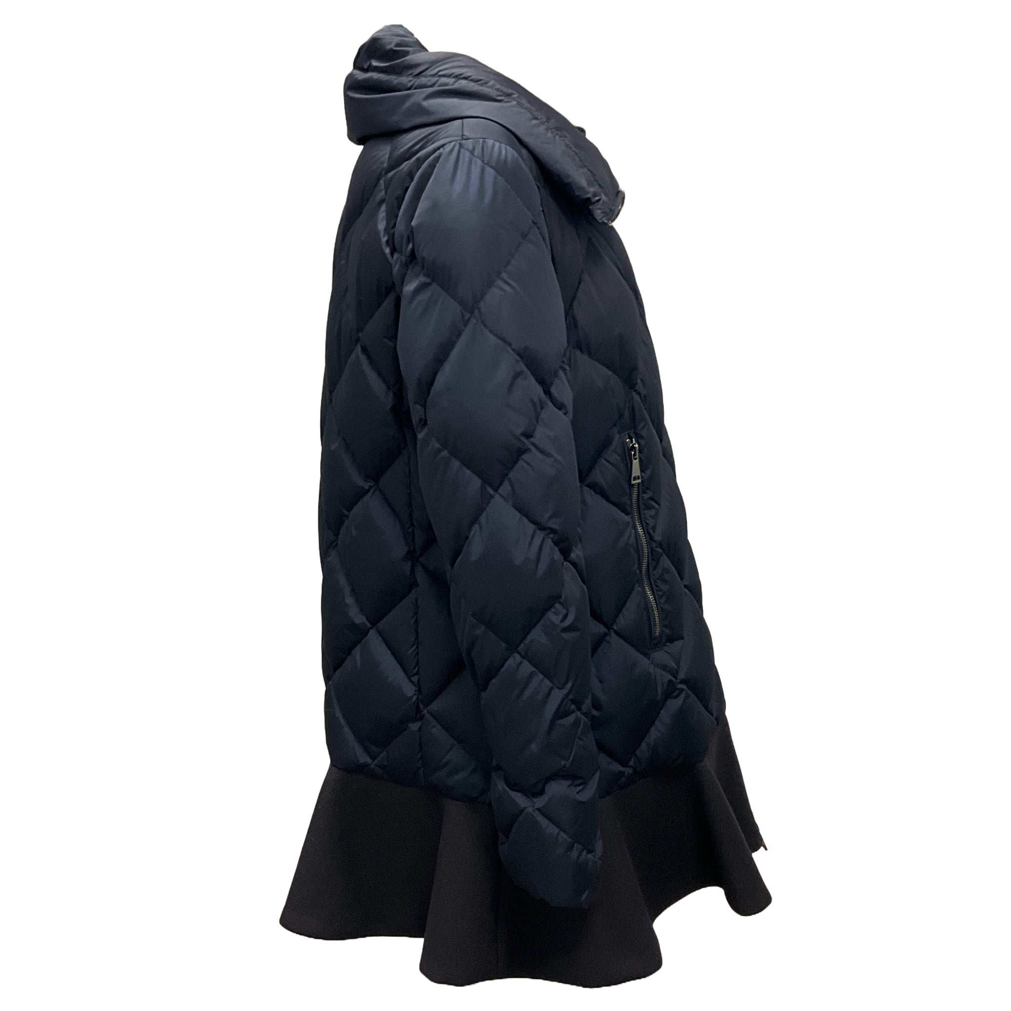 Moncler Navy Vouglans Flounce Hem Down Puffer Coat