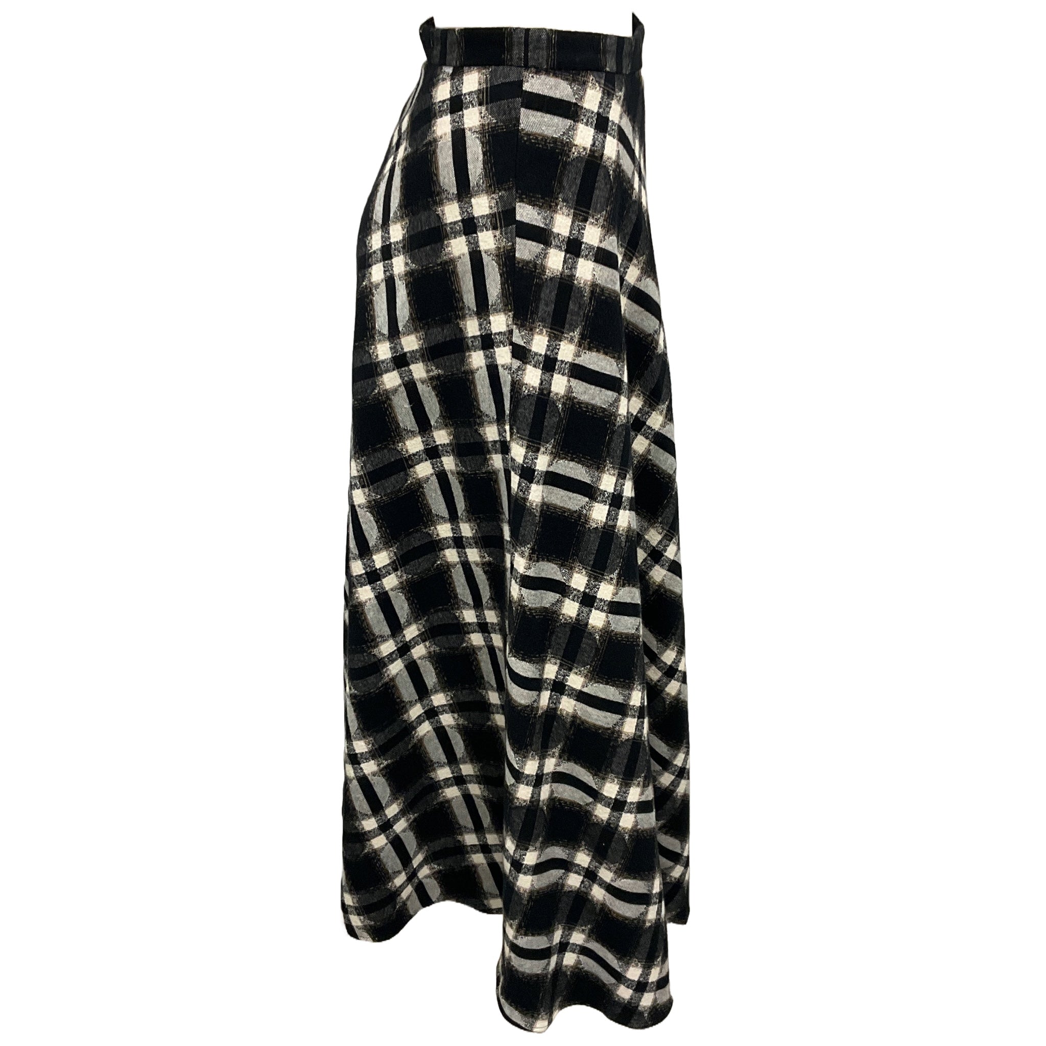 Akris Punto Black / Cream / Camel Plaid Midi Skirt