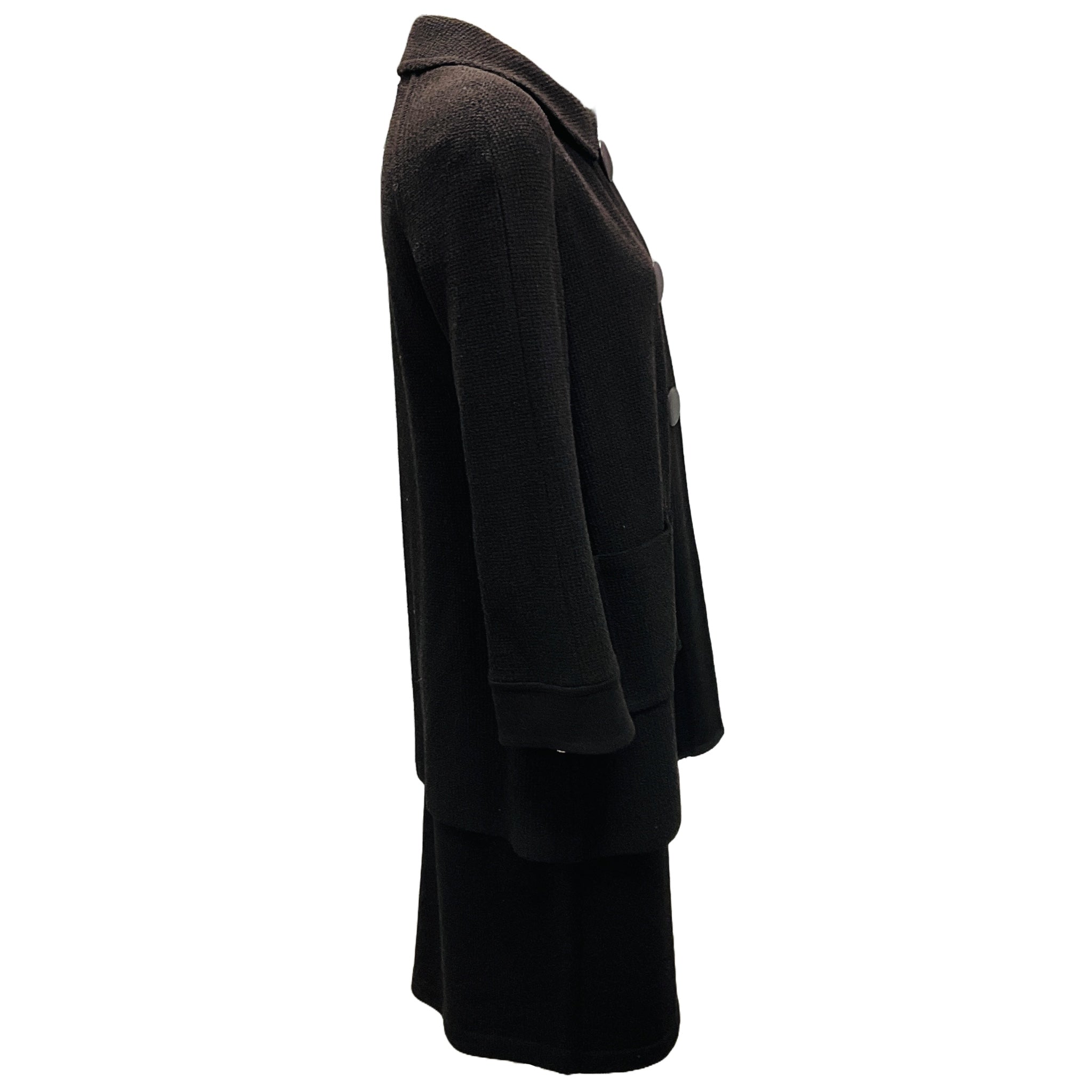 St. John Dark Brown Wool and Viscose Knit Jacket and Skirt Set