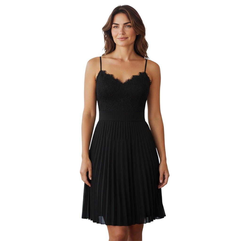 Givenchy Black Pleated Sleeveless Lace Cocktail Dress