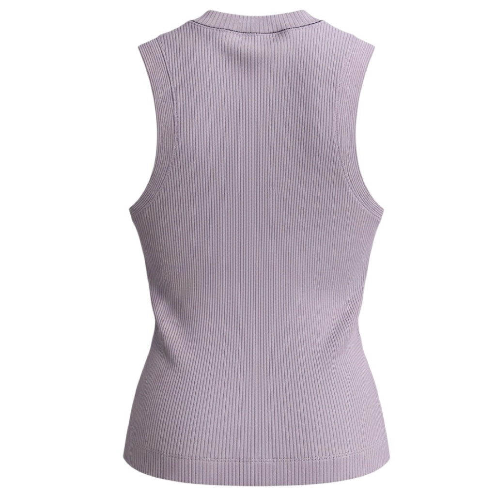 Brunello Cucinelli Lavender Ribbed Knit Cotton Jersey Crewneck Tank Top with Monili Chain