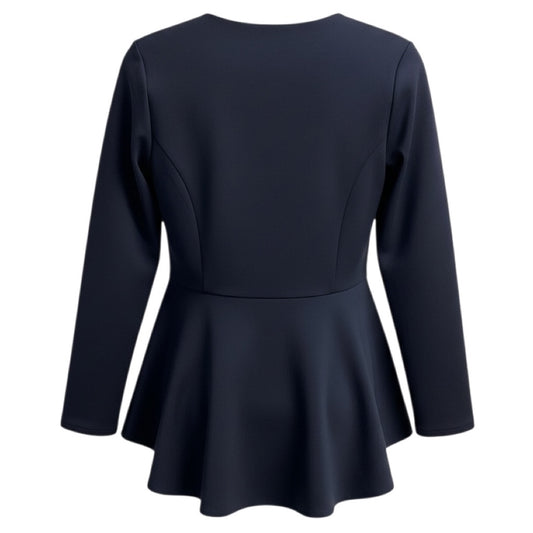 Oscar de la Renta Navy Blue High Low Double Faced Stretch Wool Jacket