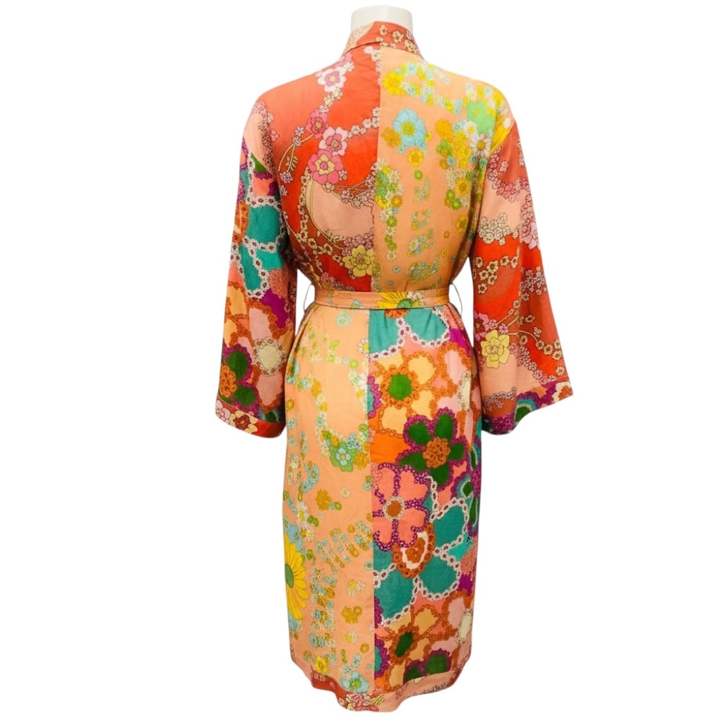 Zimmermann Orange Multi Floral Printed Linen Wrap Midi Dress