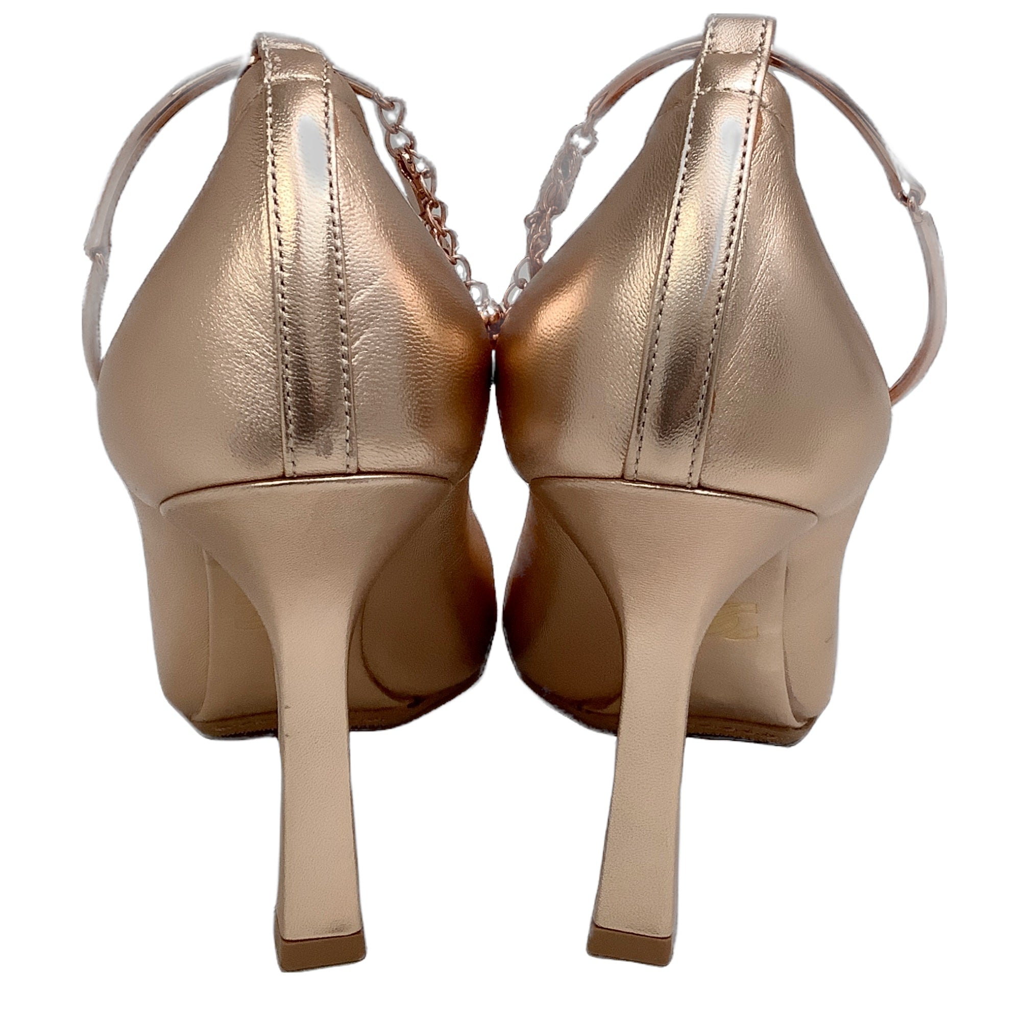 Casadei Rose Gold Metallic Ballet Pumps with Ankle Strap