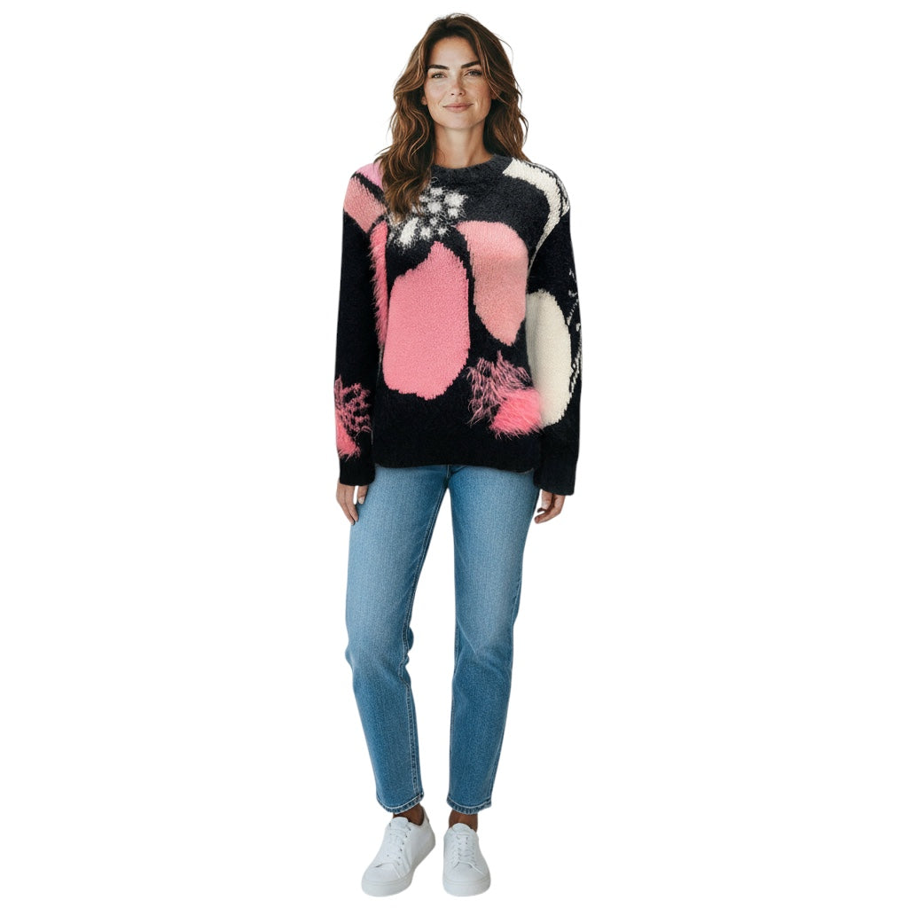 Chanel Black / White / Pink Cashmere Knit Pullover Sweater