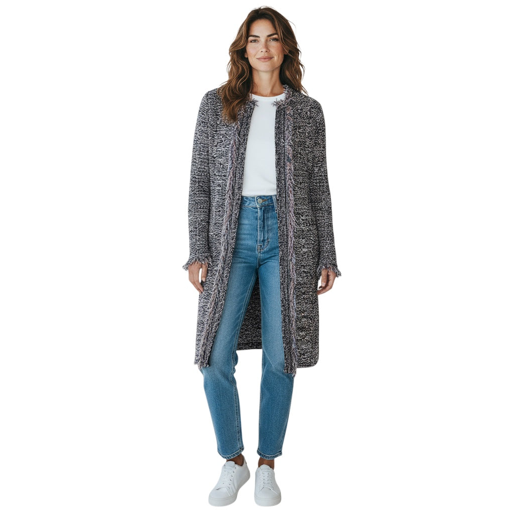 M Missoni Black / Pink / Blue Fringed Metallic Knit Duster Cardigan