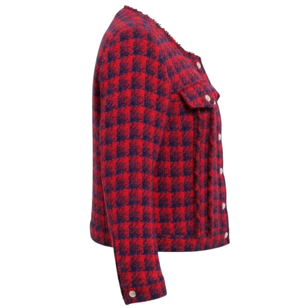 Iro Red / Blue Quilombe Metallic Frayed Tweed Blazer Jacket