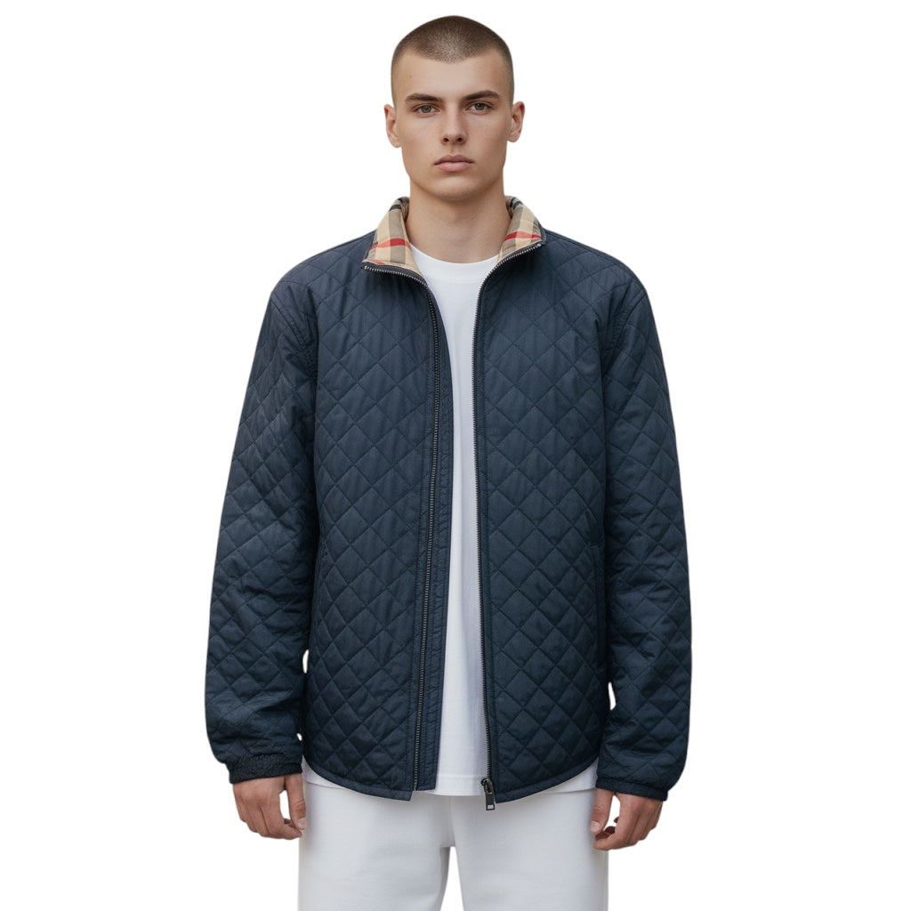 Burberry Men's Navy Quilted Nylon Full Zip Jacket