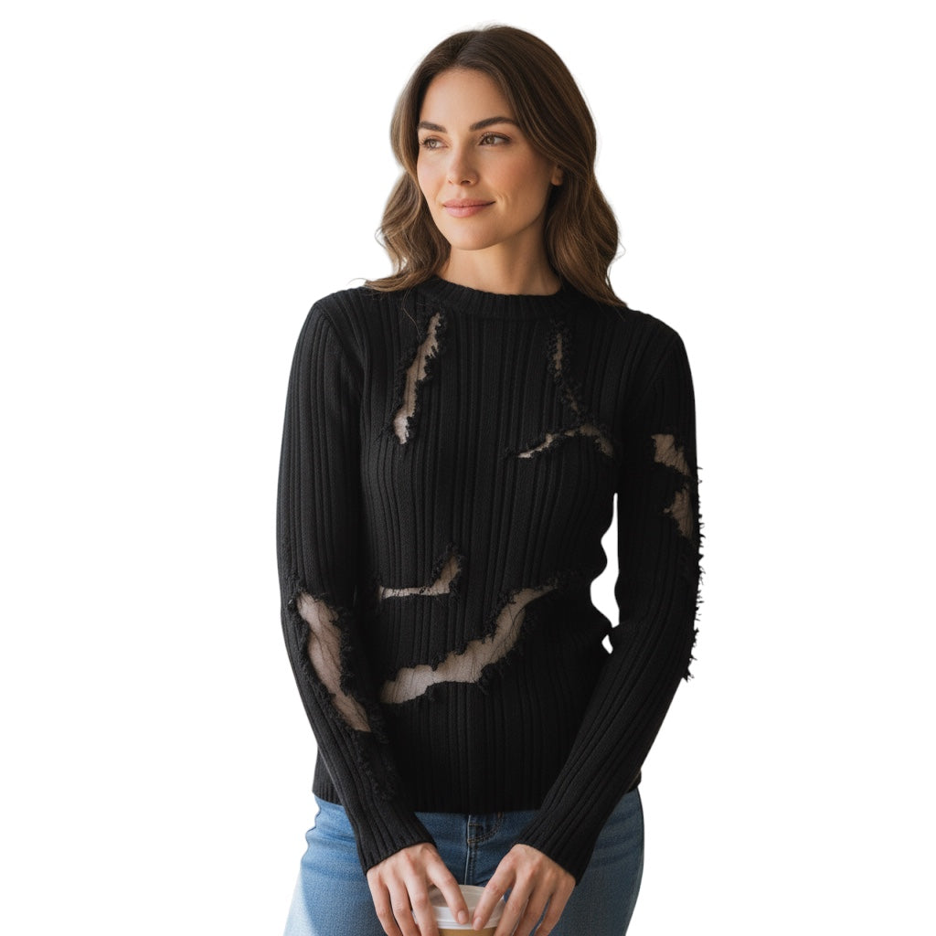 Alexander McQueen Black 2024 Mesh Tulle Detail Knit Pullover Sweater