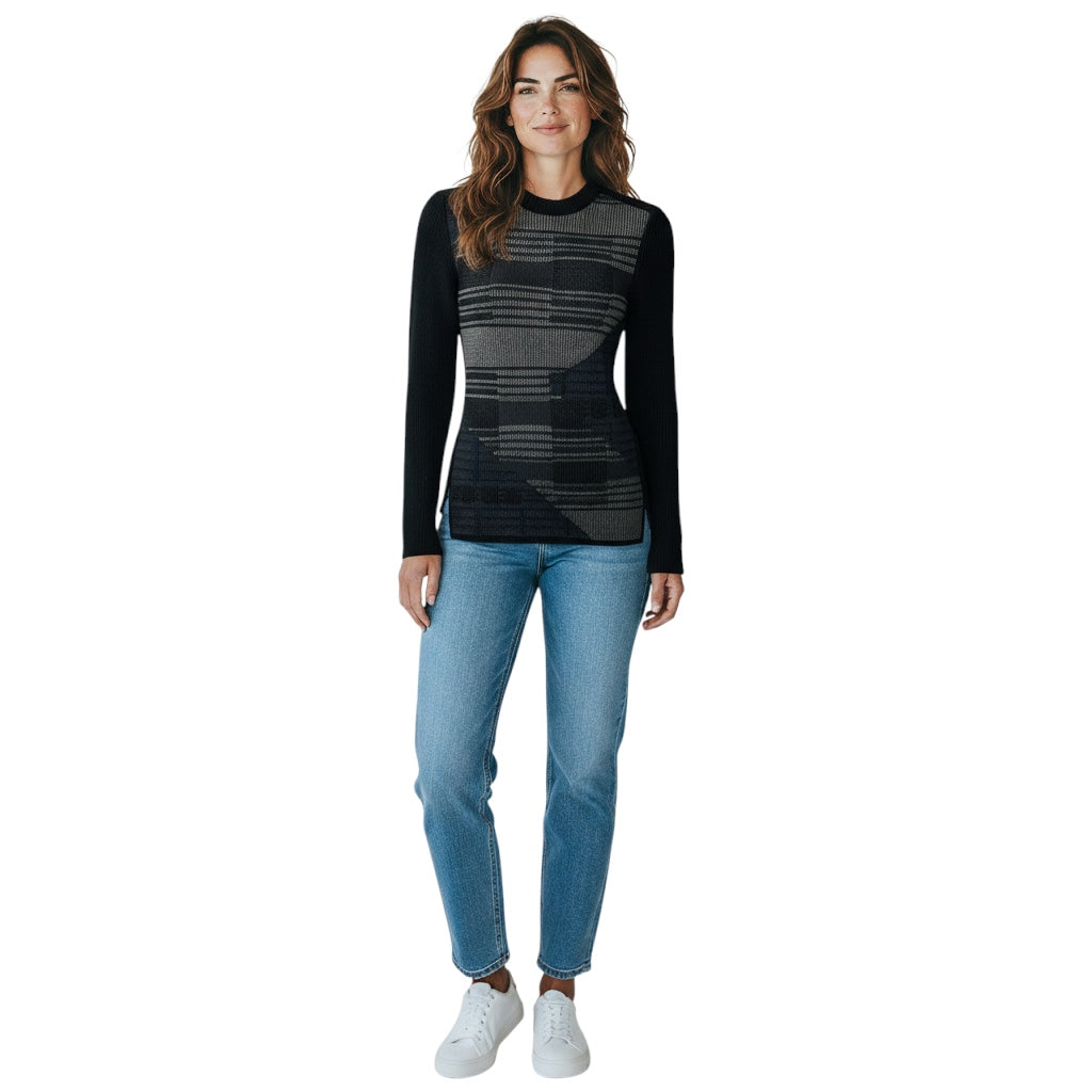 Proenza Schouler Black / Grey / Navy Geometric Knit Sweater