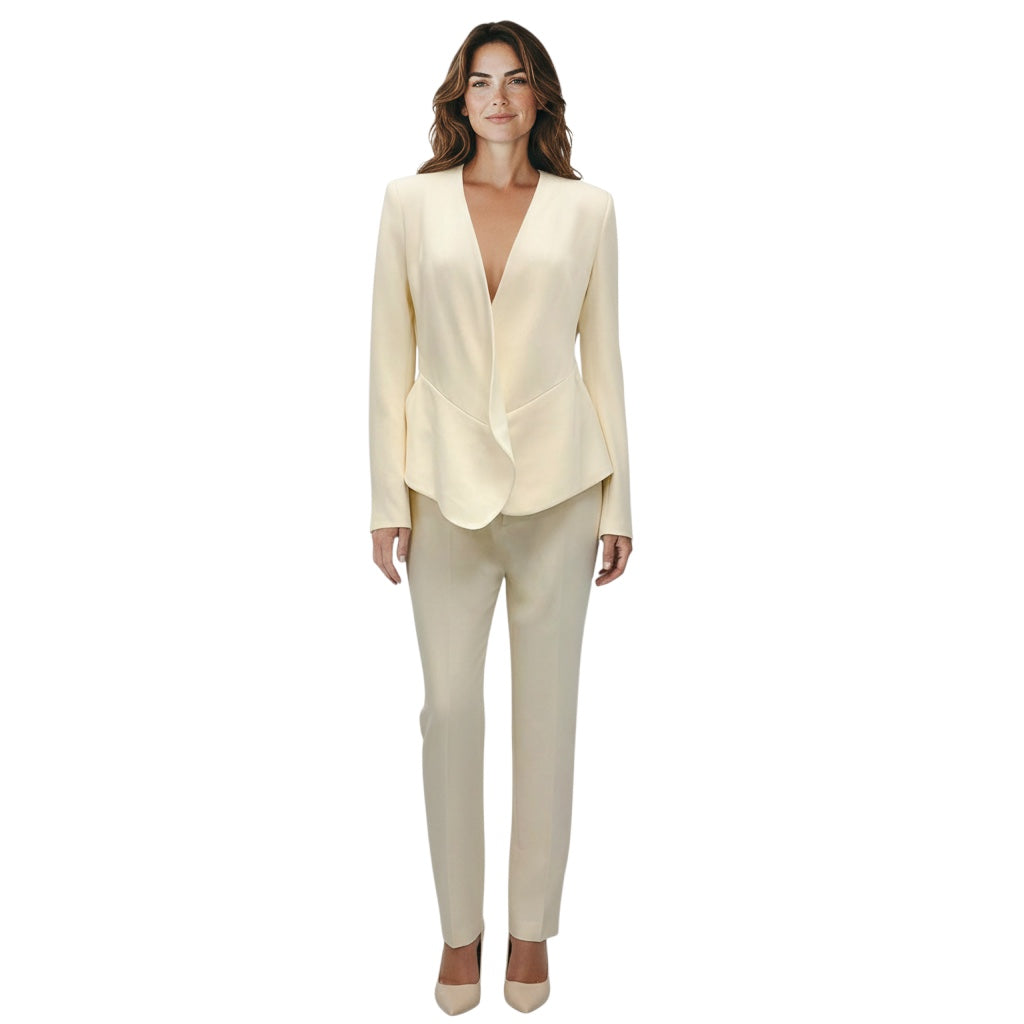 Fabiana Filippi Ivory Embellished Open Front Cady Jacket and Straight Leg Tailored Pants Suit Set