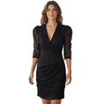 Load image into Gallery viewer, Maje Black Rimael Velvet Flocked Lace Puff Sleeve Mini Cocktail Dress
