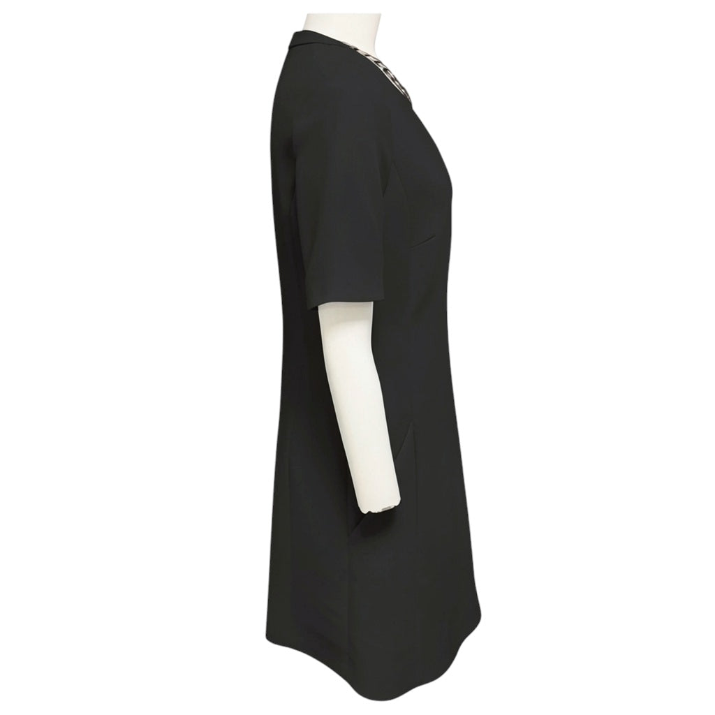 Barbara Bui Black Crepe Midi Dress with Chain Jewel Neckline