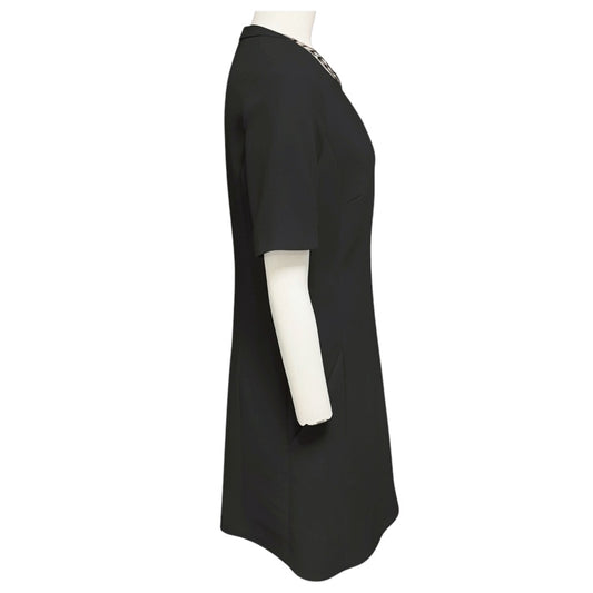 Barbara Bui Black Crepe Midi Dress with Chain Jewel Neckline
