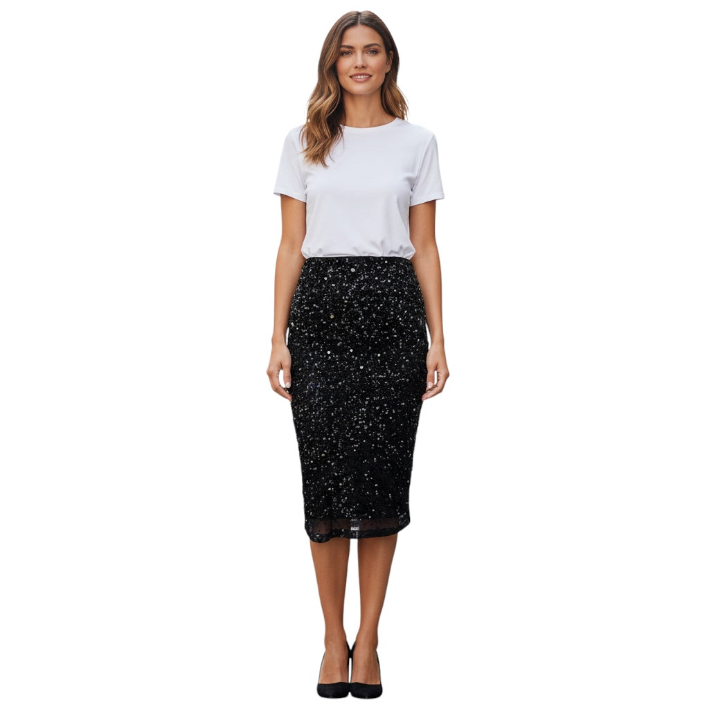 Alice + Olivia Black Sequin and Bead Embellished Skirt