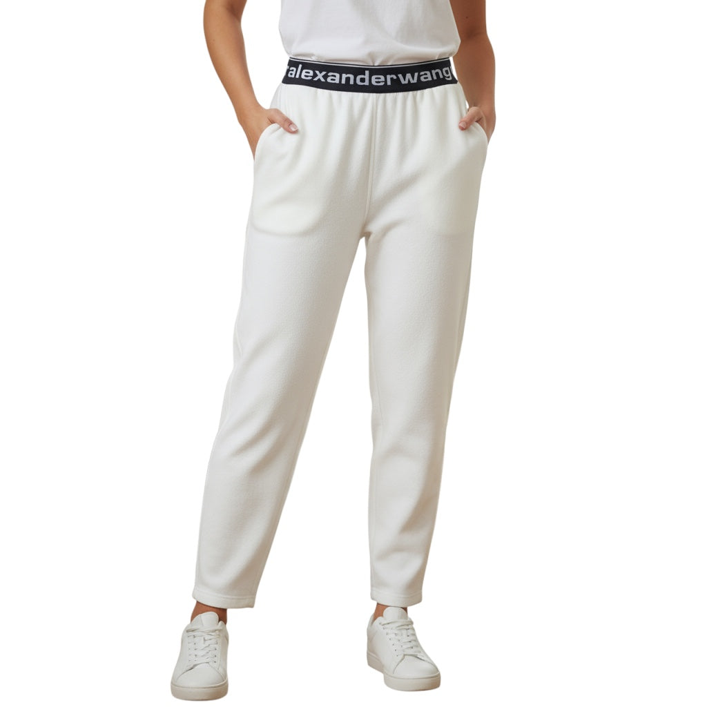 T by Alexander Wang Bright White Stretch Corduroy Pant with Logo Elastic