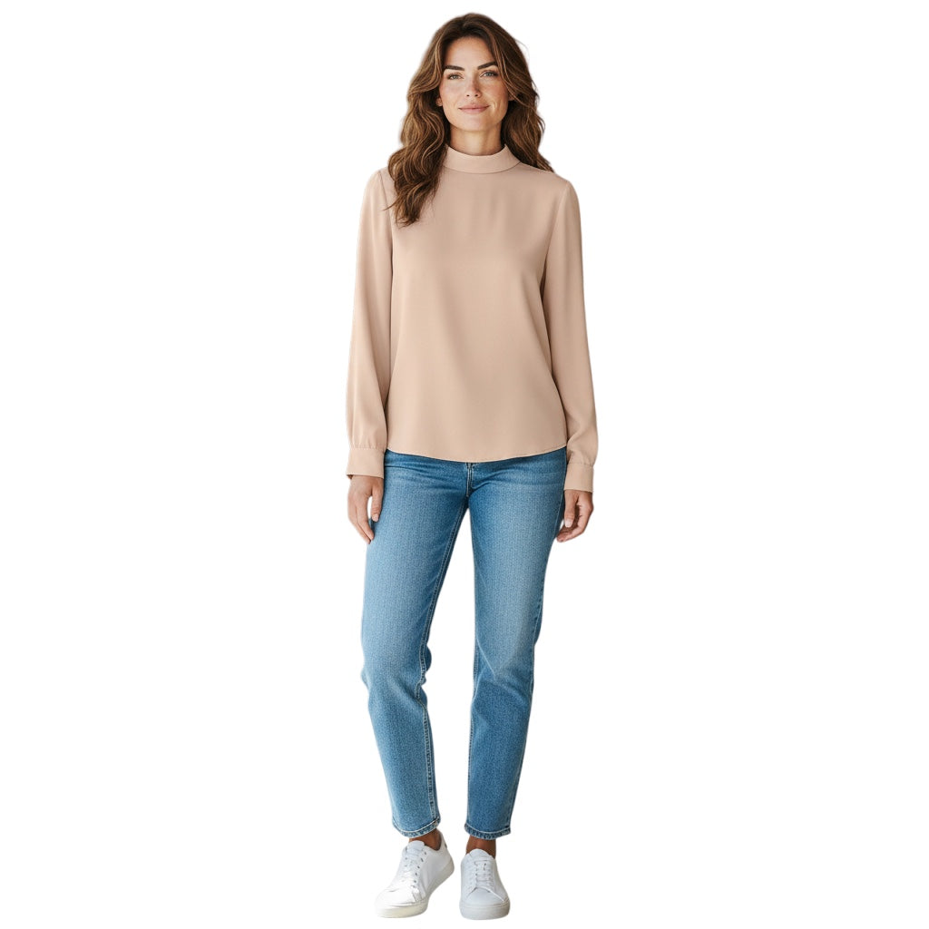 No. 21 Blush Crystal Embellished Crepe Blouse