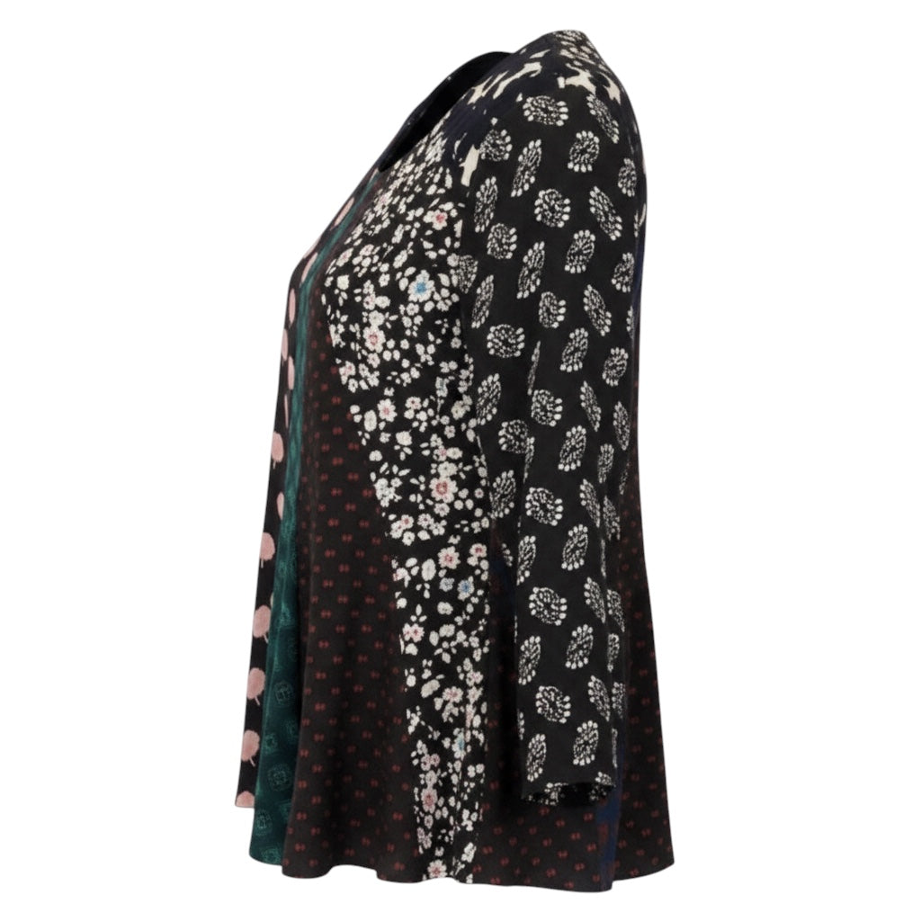 Lanvin Black Multi Patchwork Silk Blouse