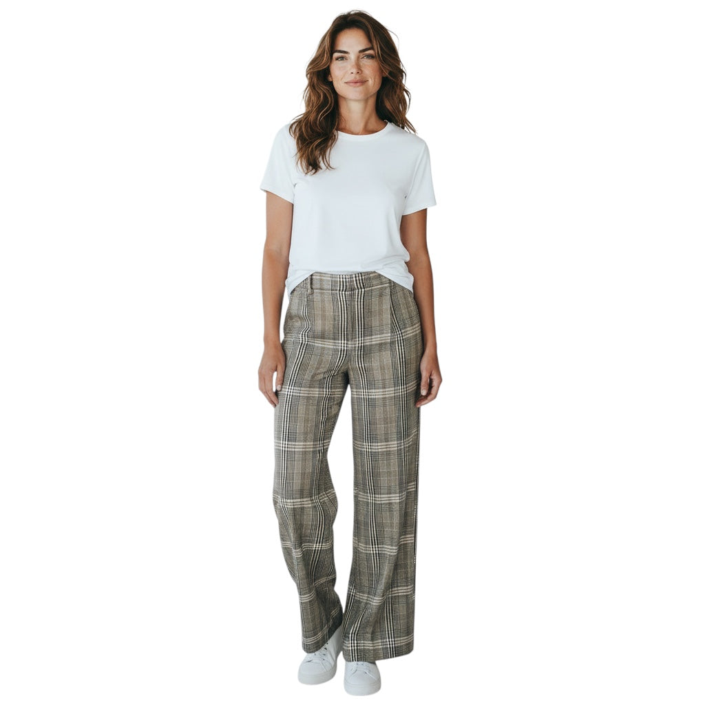 3.1 Phillip Lim Brown Multi Sequin Plaid Wide Leg Trouser