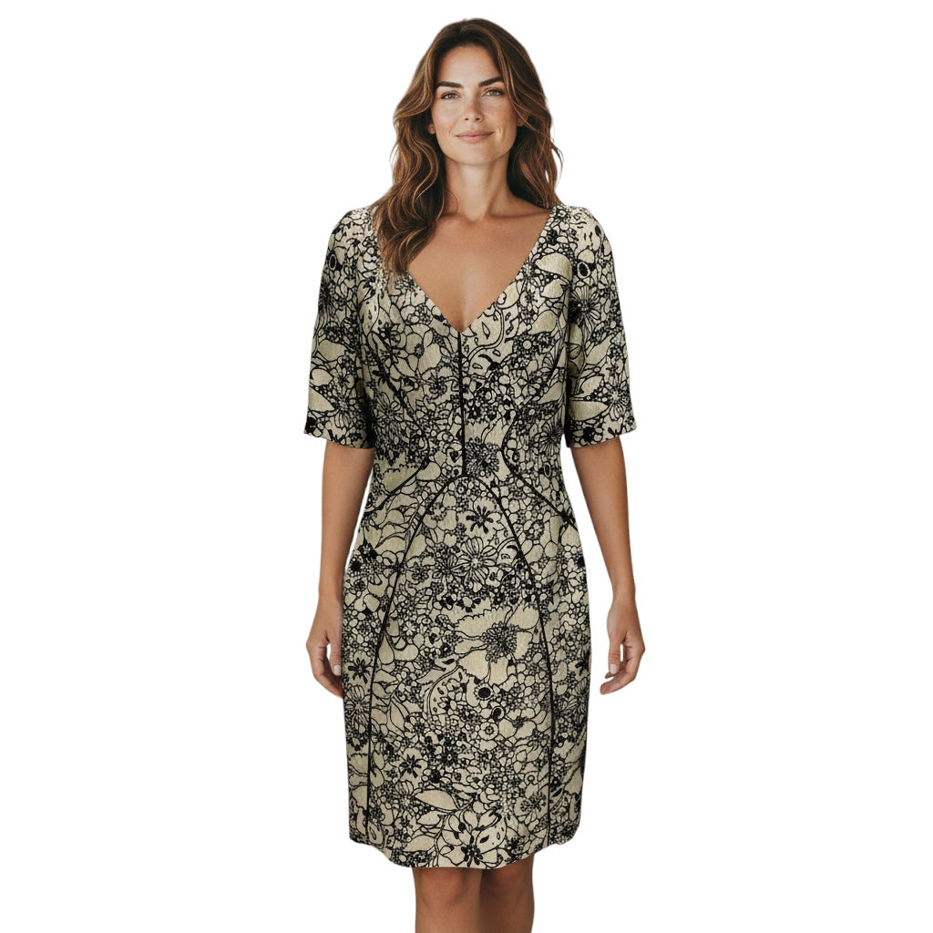 Lela Rose Gold / Black Jacquard Cocktail Dress