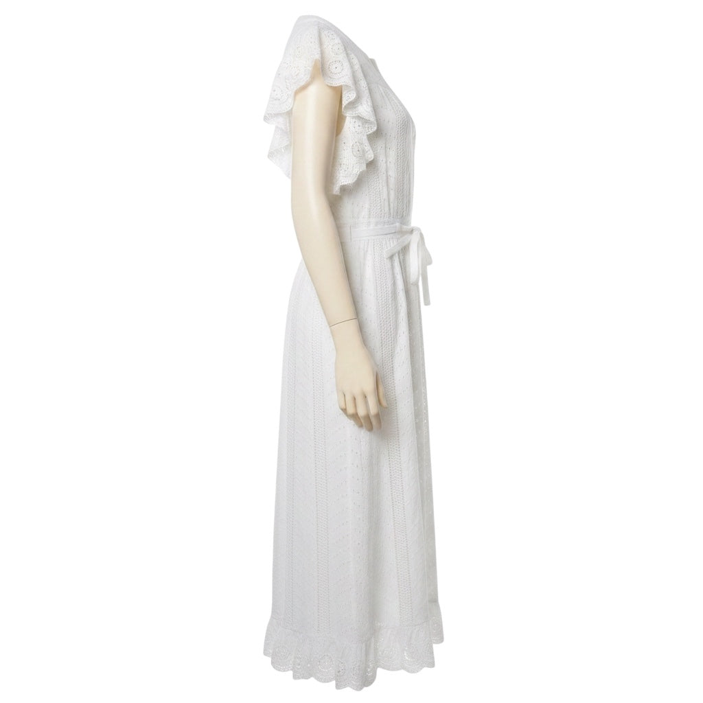 Ulla Johnson Pristine White Olga Flutter Sleeve Eyelet Midi Dress