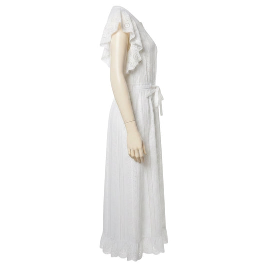 Ulla Johnson Pristine White Olga Flutter Sleeve Eyelet Midi Dress
