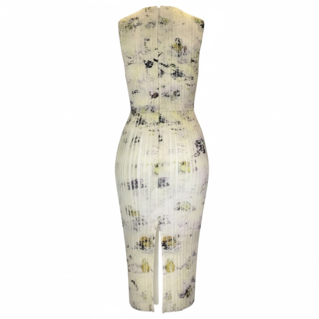 Jason Wu Collection Ivory Multi Printed Pleated Sleeveless Chiffon Midi Dress