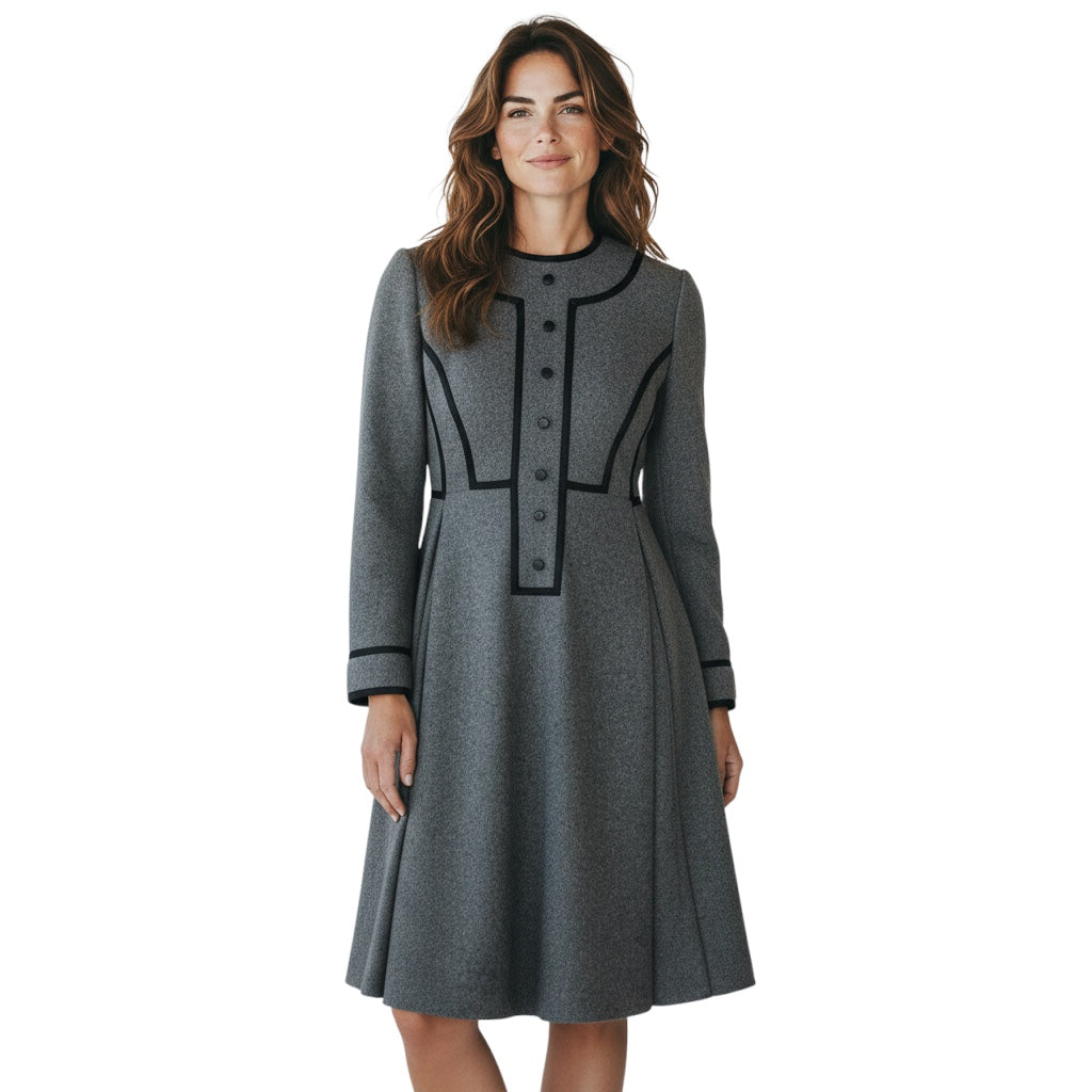 Geoffrey Beene Vintage Grey Flared Wool Dress