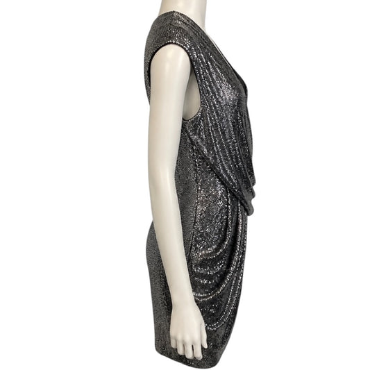 Balmain Silver Metallic Embellished Cocktail Dress
