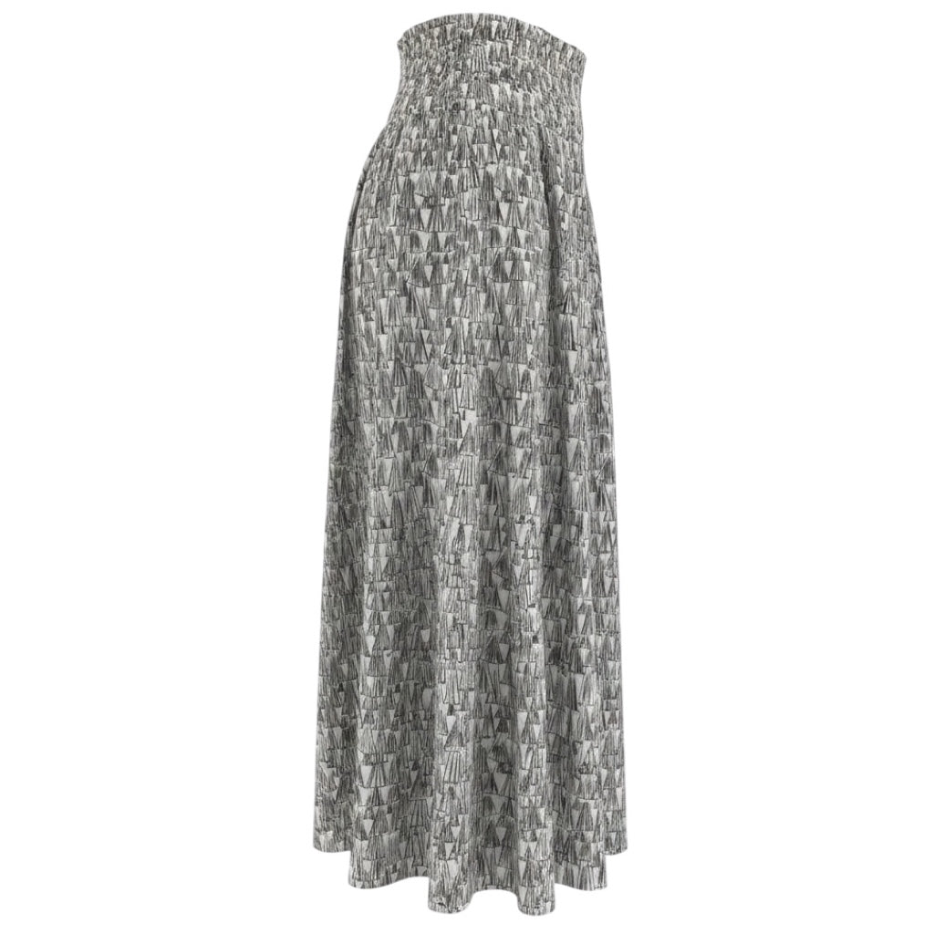 Akris White / Black Printed Cotton Midi Skirt