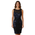 Load image into Gallery viewer, Blumarine Black / Blue Crystal Embellished Lace Applique Sleeveless Cocktail Dress
