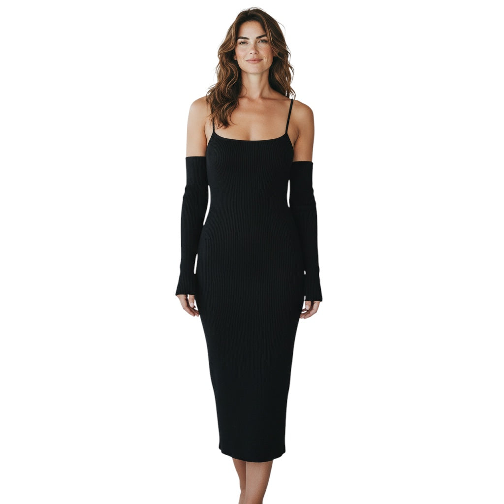 Alice + Olivia Black Evia Fitted Spaghetti Strap Dress
