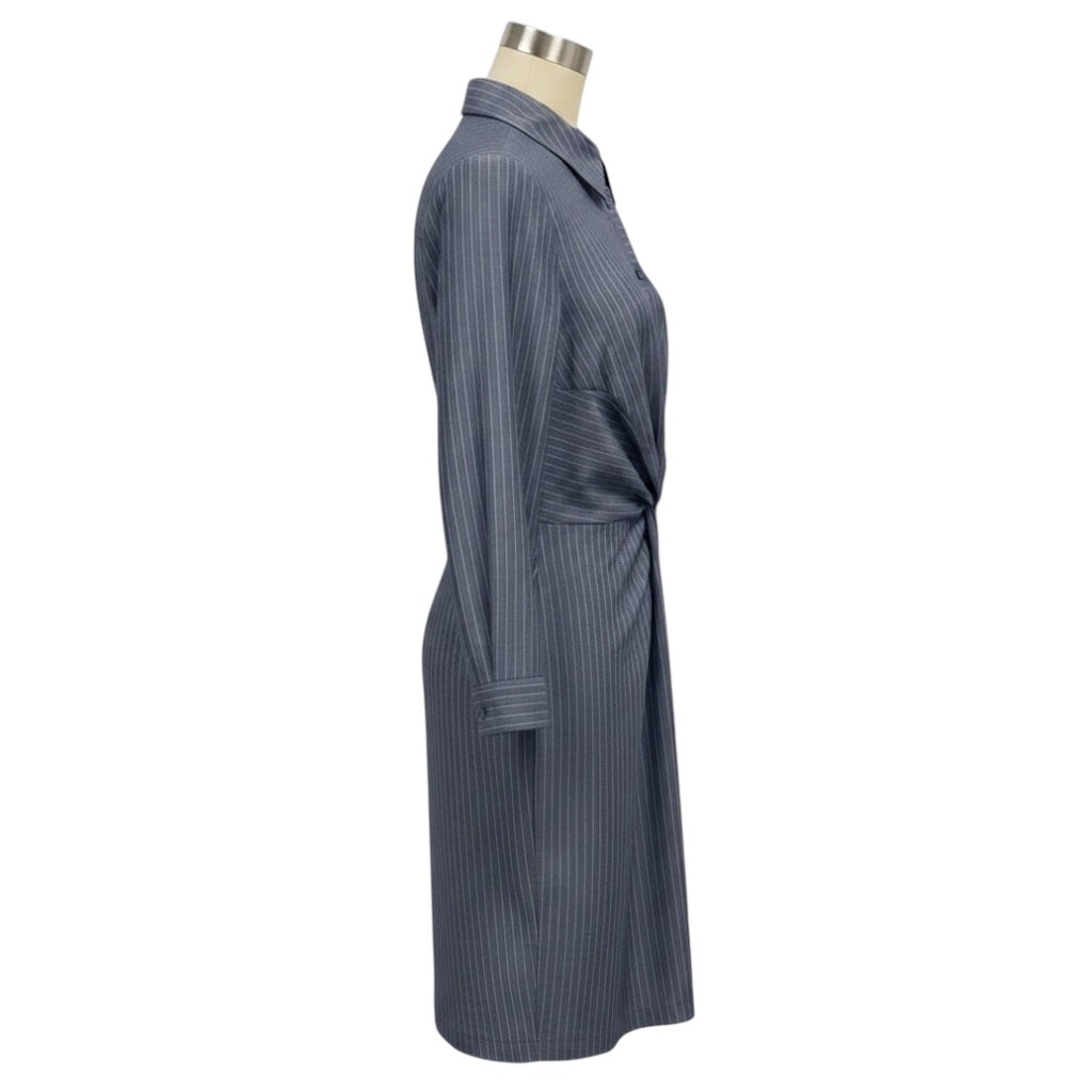 Lafayette 148 New York Blue / White Pinstriped Chambray Cotton Midi Dress