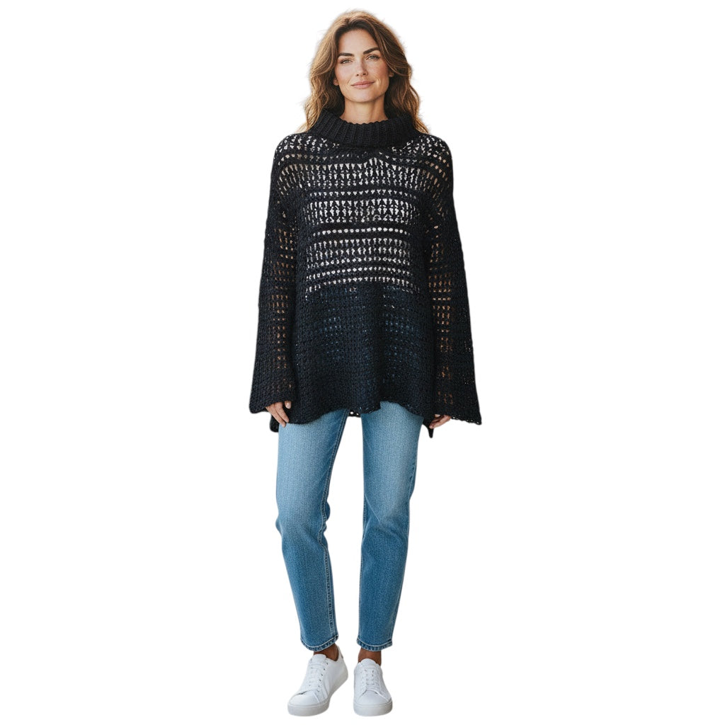 Namacheko Black Zirek Long Sleeve Cotton Open Knit Sweater