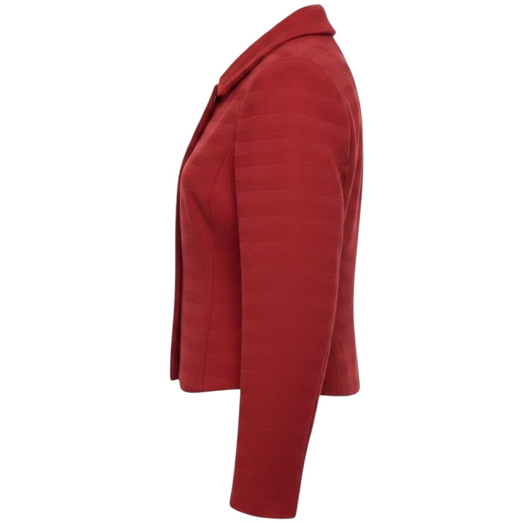 Akris Red Zip Front Silk Lined Wool Tweed Jacket