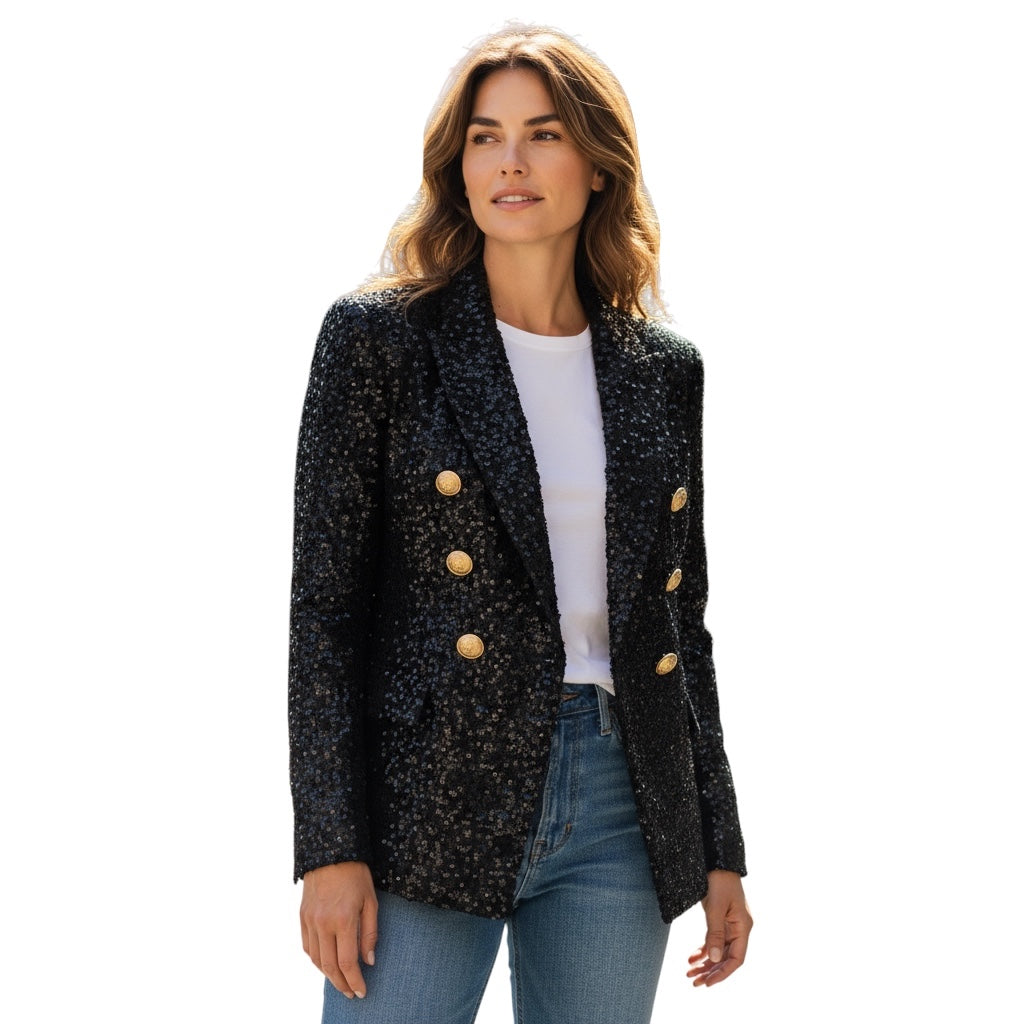 Balmain Black Sequin Double Breasted Blazer